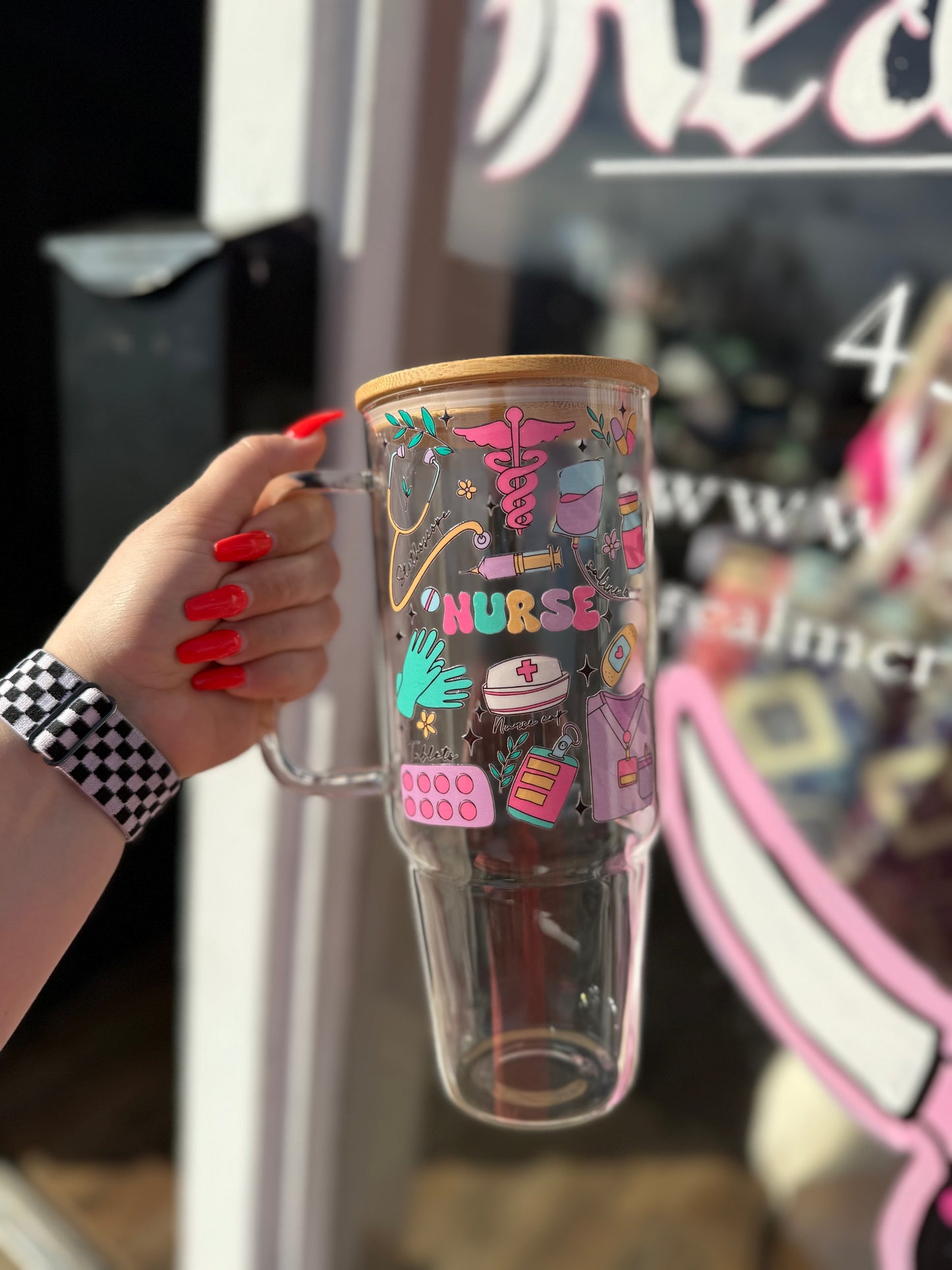 40oz glass Medical tumbler