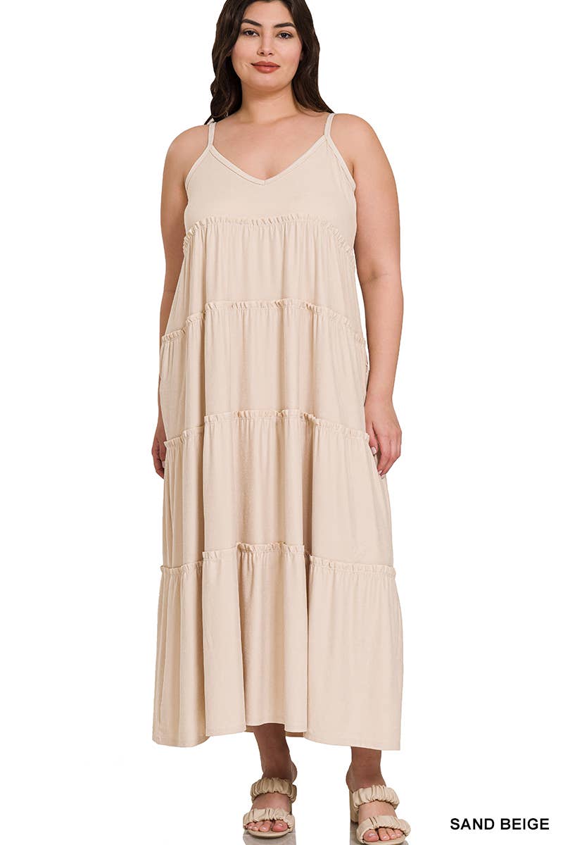 Plus Maxi Tiered Dress With Side Pockets