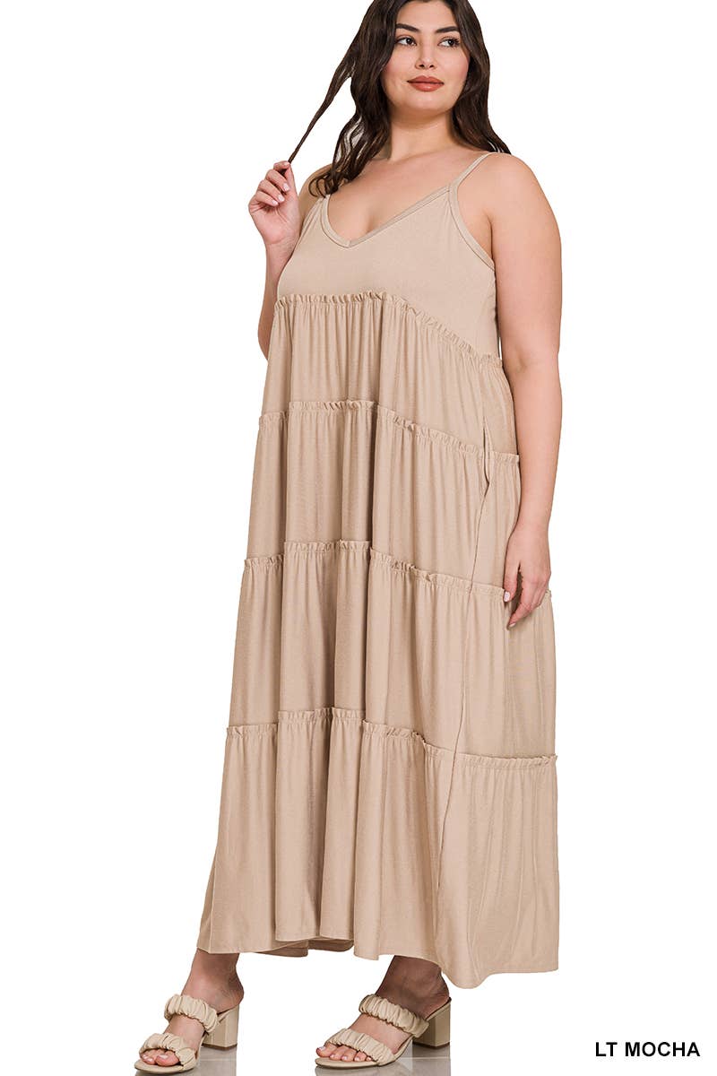 Plus Maxi Tiered Dress With Side Pockets