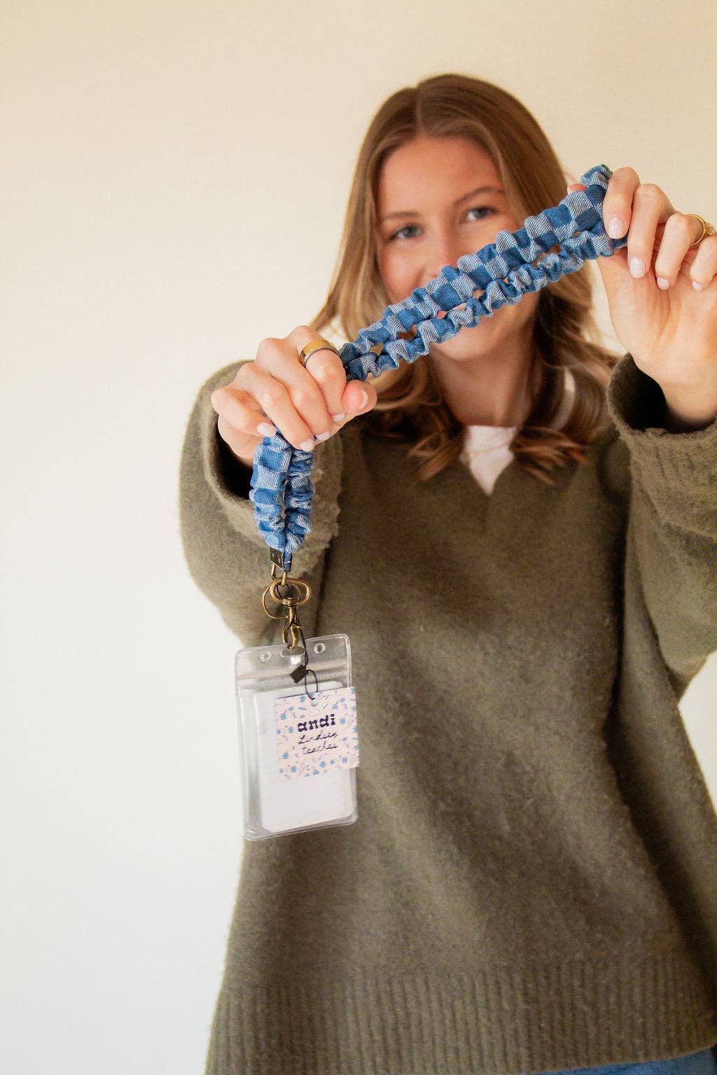 Denim Checked Lanyard