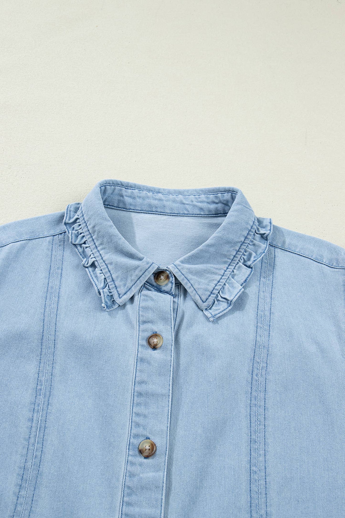 LALALOO Denim Ruffle Trim Collared Shirt Dress