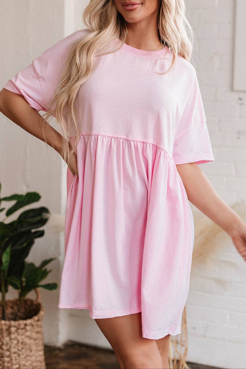 Solid Pocketed Babydoll Mini Dress