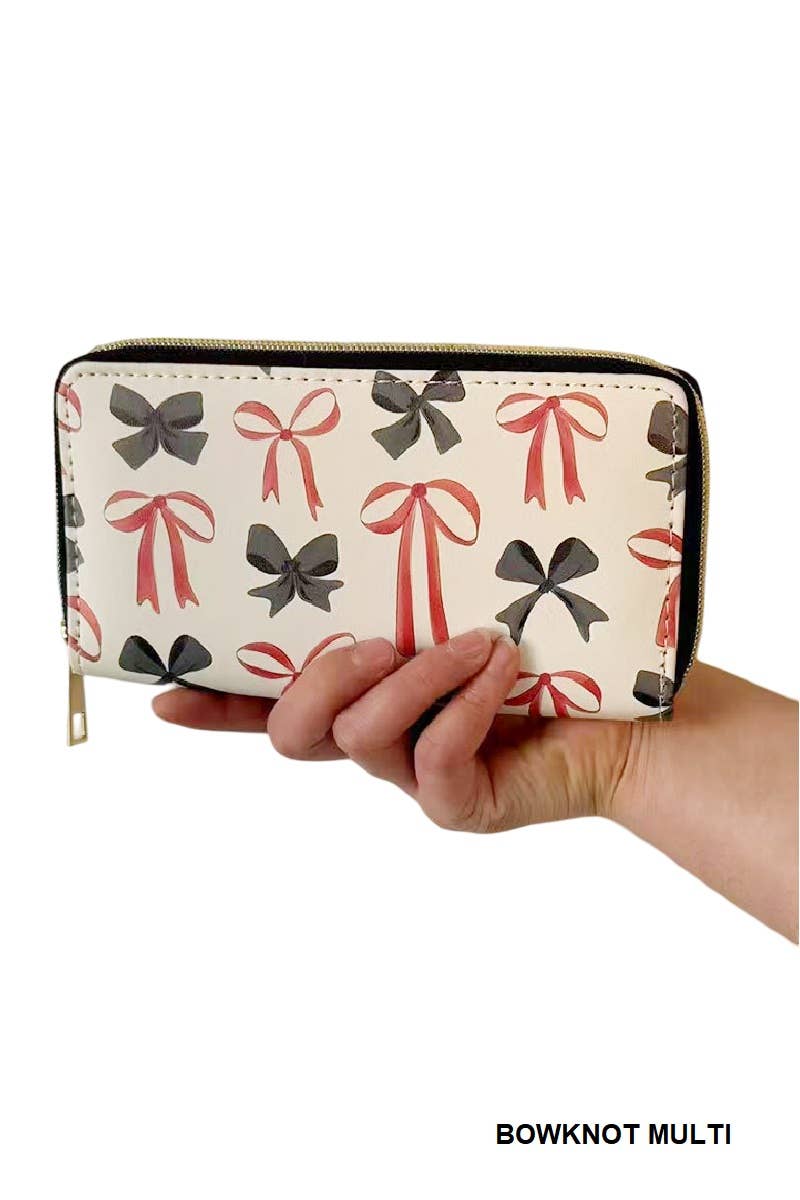 1028 Trendy Bow Ribbon Vegan Leather Long Wallet SI-27934