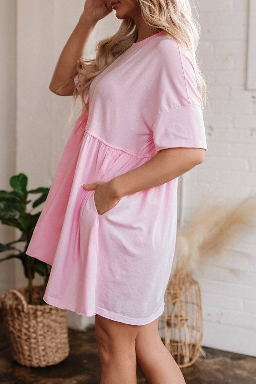 Solid Pocketed Babydoll Mini Dress