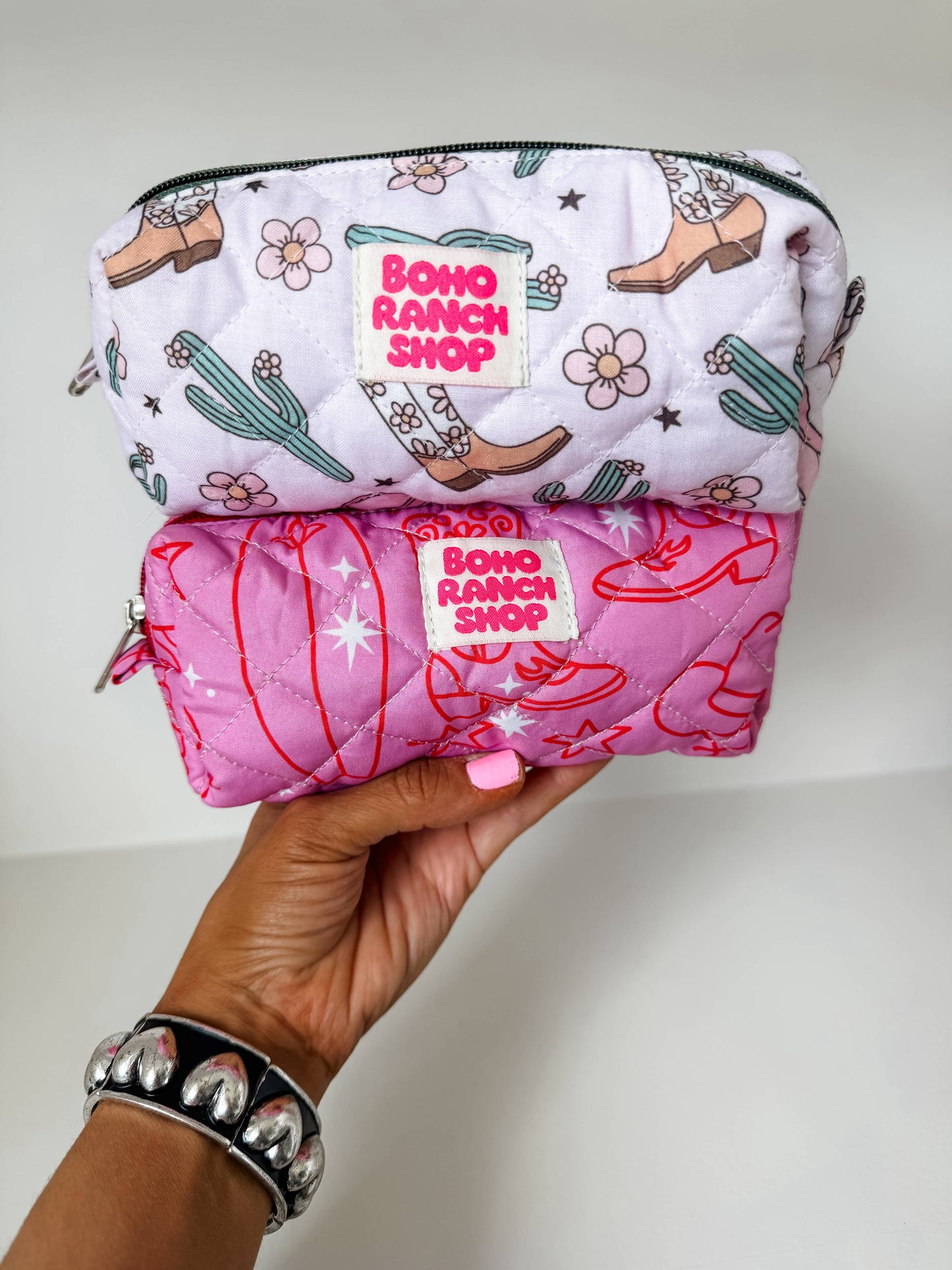 Quilted Western Pencil Pouch Cowgirl Makeup Bag Fabric