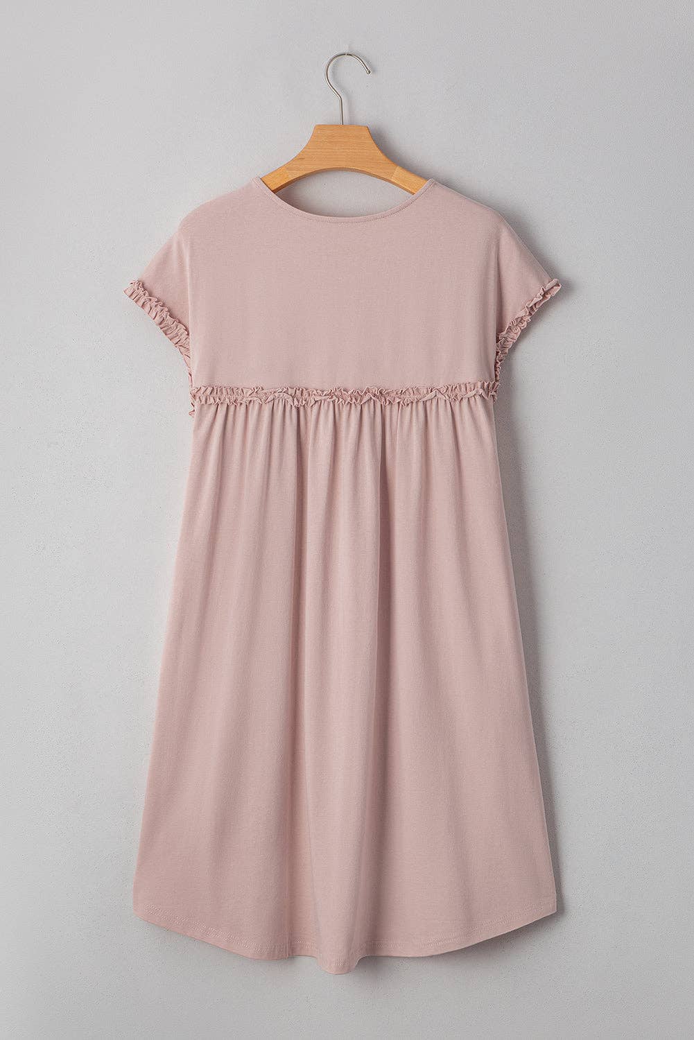 LALALOO Solid Frilled Trim Short Sleeve Mini Dress