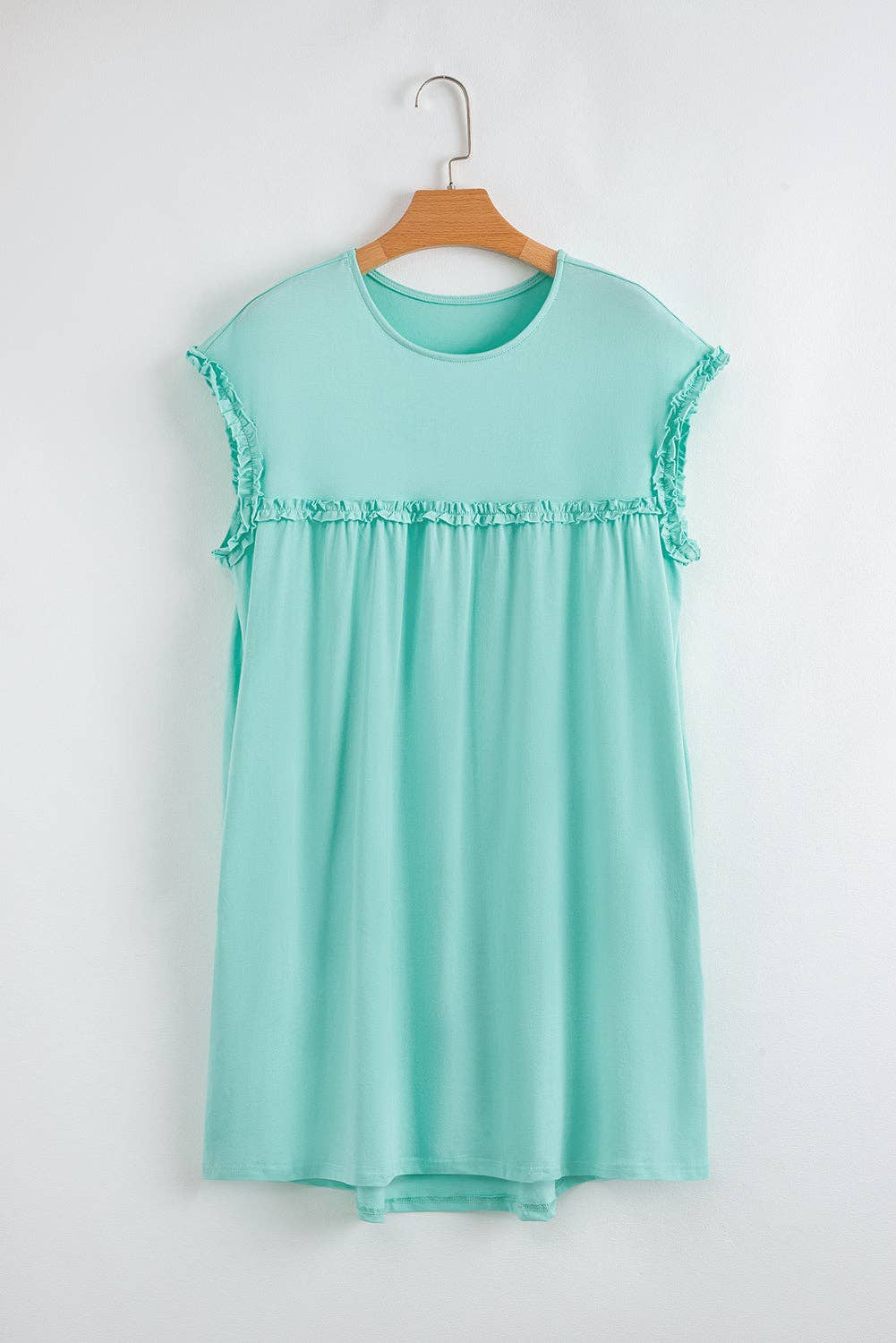 LALALOO Solid Frilled Trim Short Sleeve Mini Dress