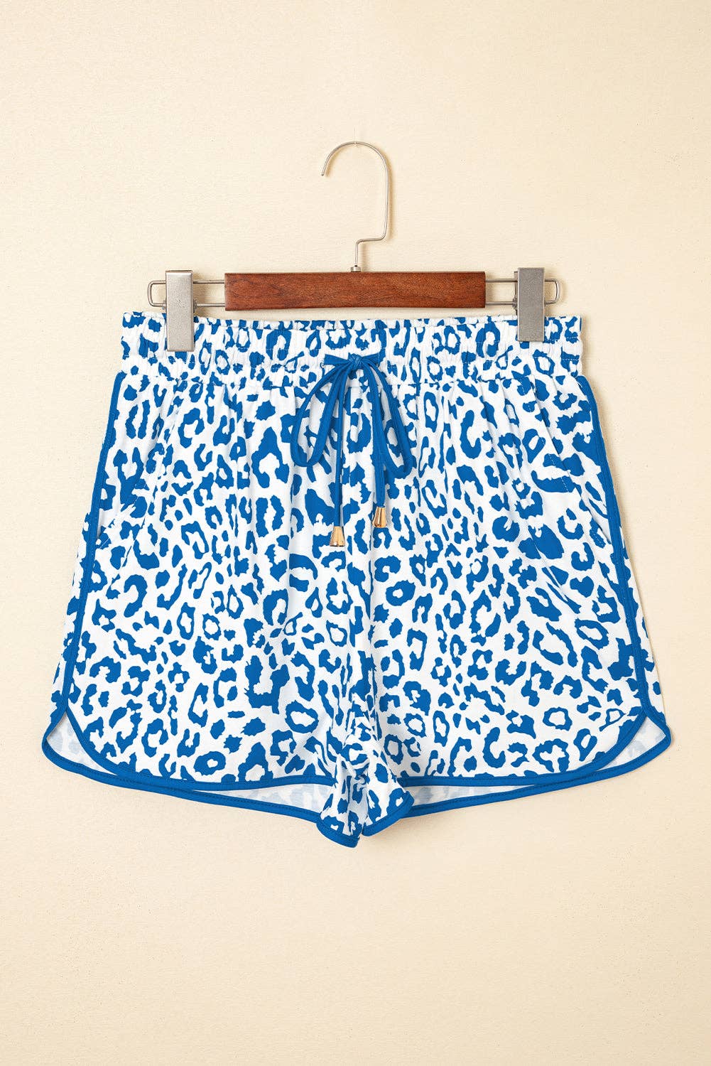 Leopard Contrast Trim Drawstring Shorts