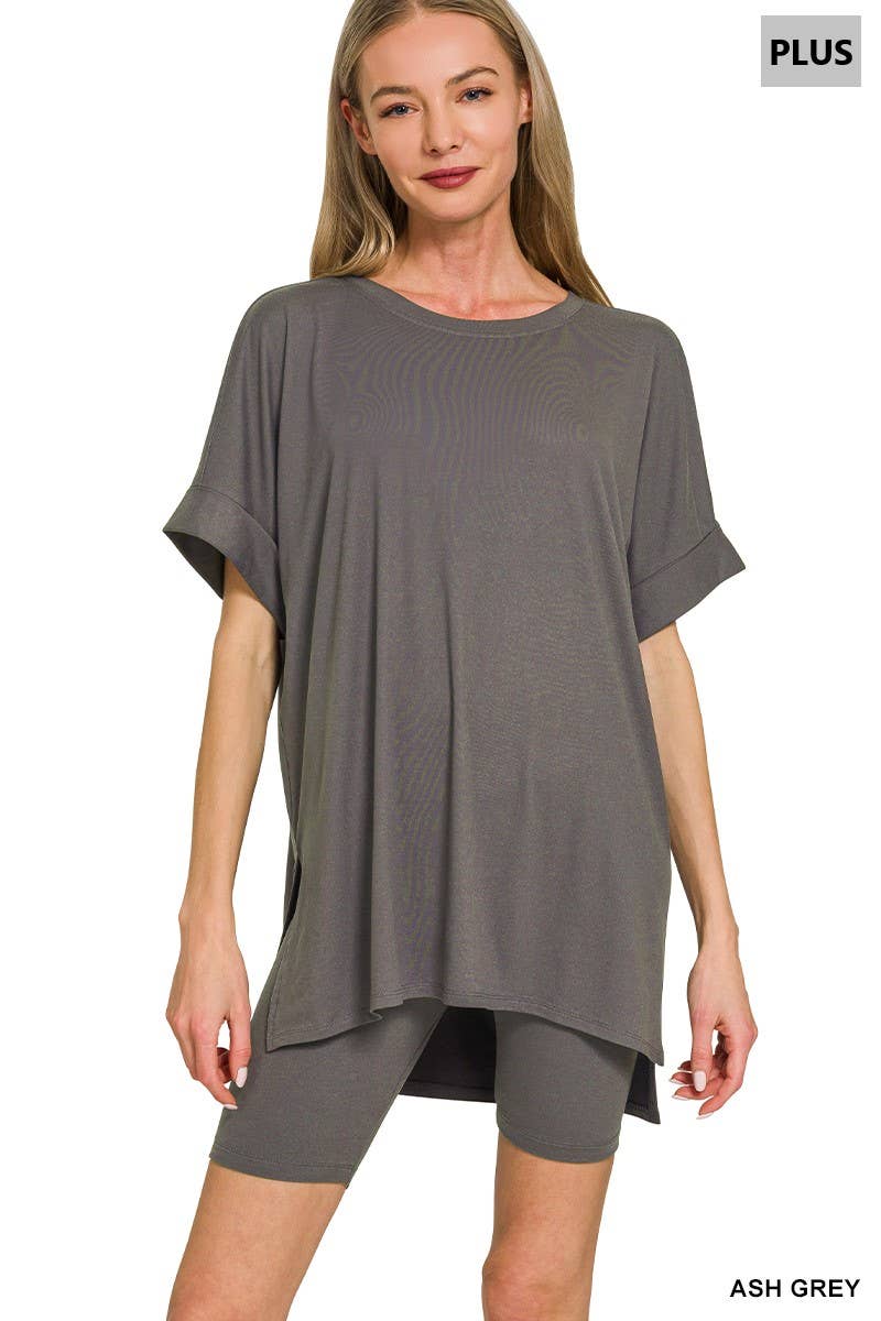 0811 Plus Microfiber Top & Biker Shorts 2Pc Set SI-26454