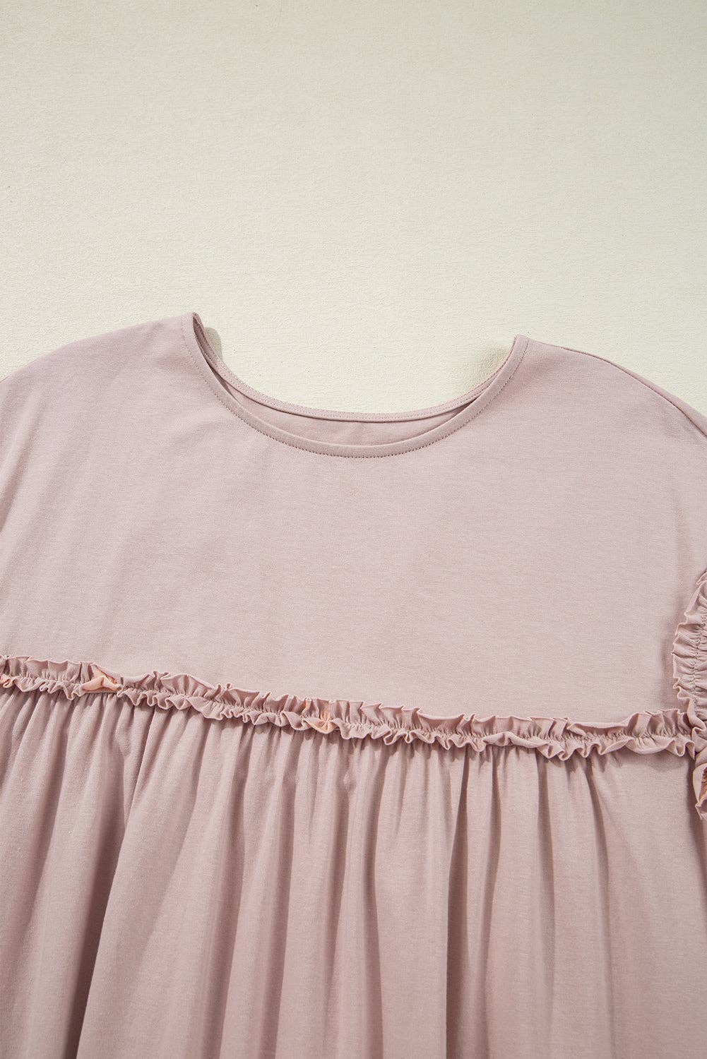 LALALOO Solid Frilled Trim Short Sleeve Mini Dress