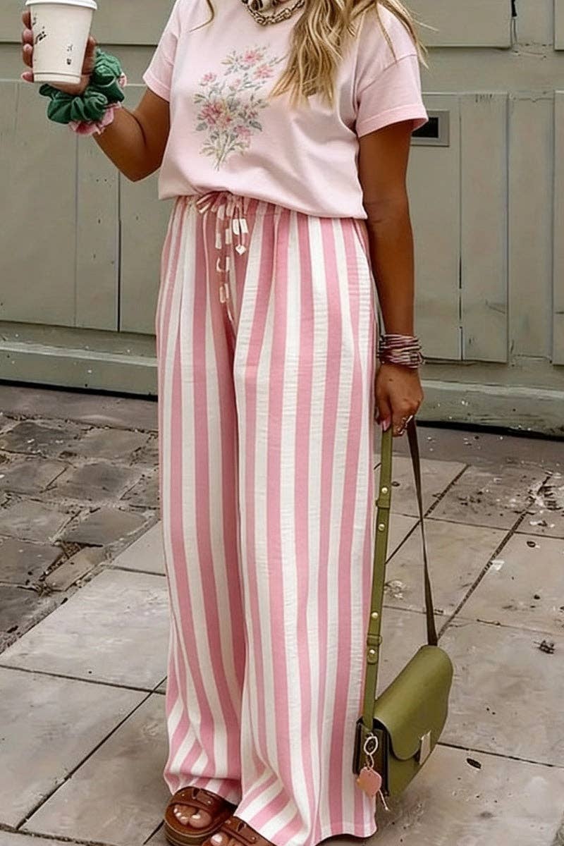 Striped Wide-Leg Casual Pants
