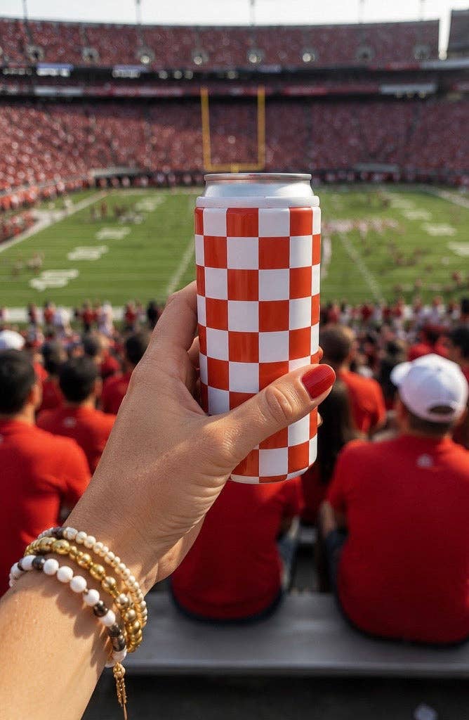 Hard Cooling Can in Red & White Checkerboard