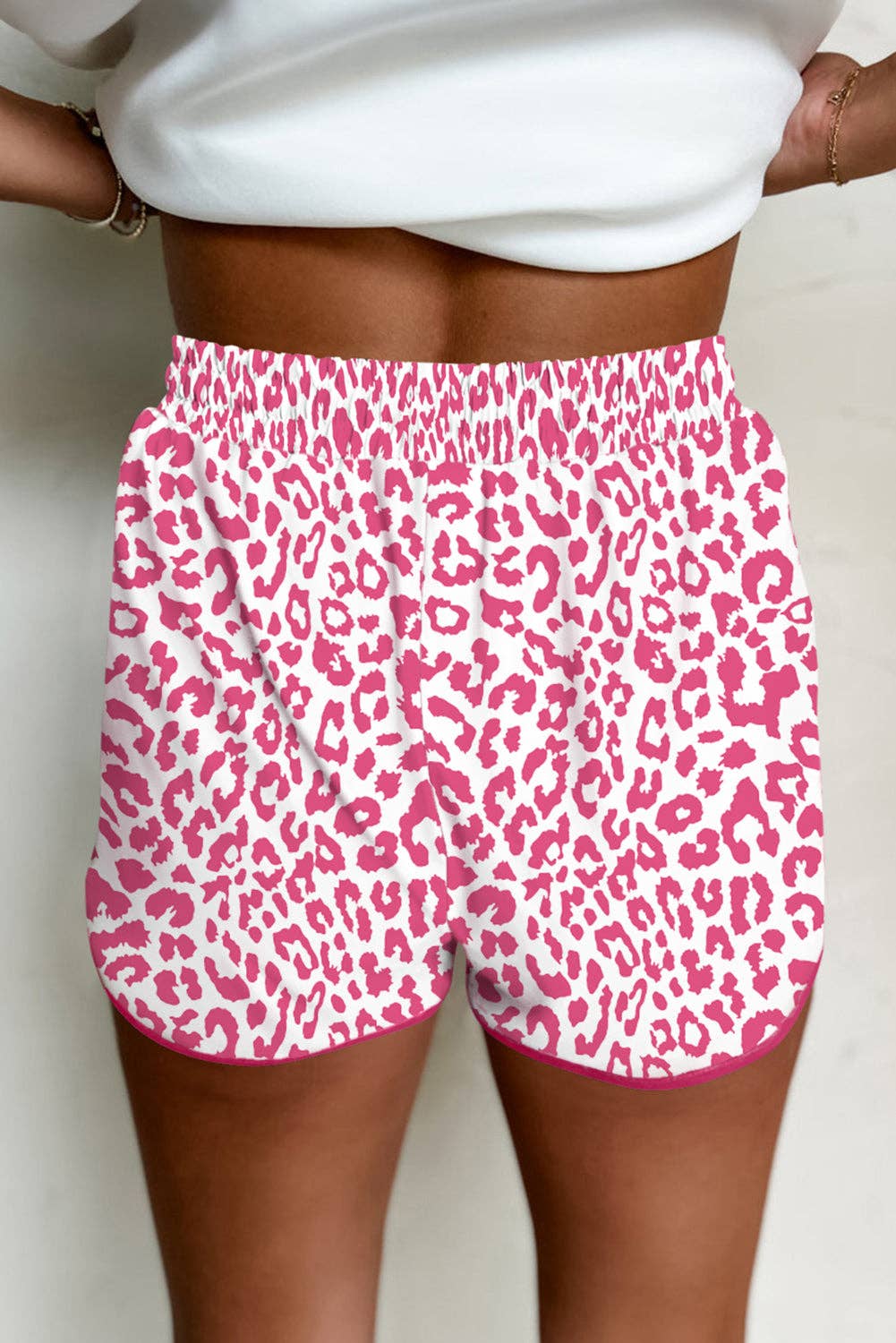 Leopard Contrast Trim Drawstring Shorts