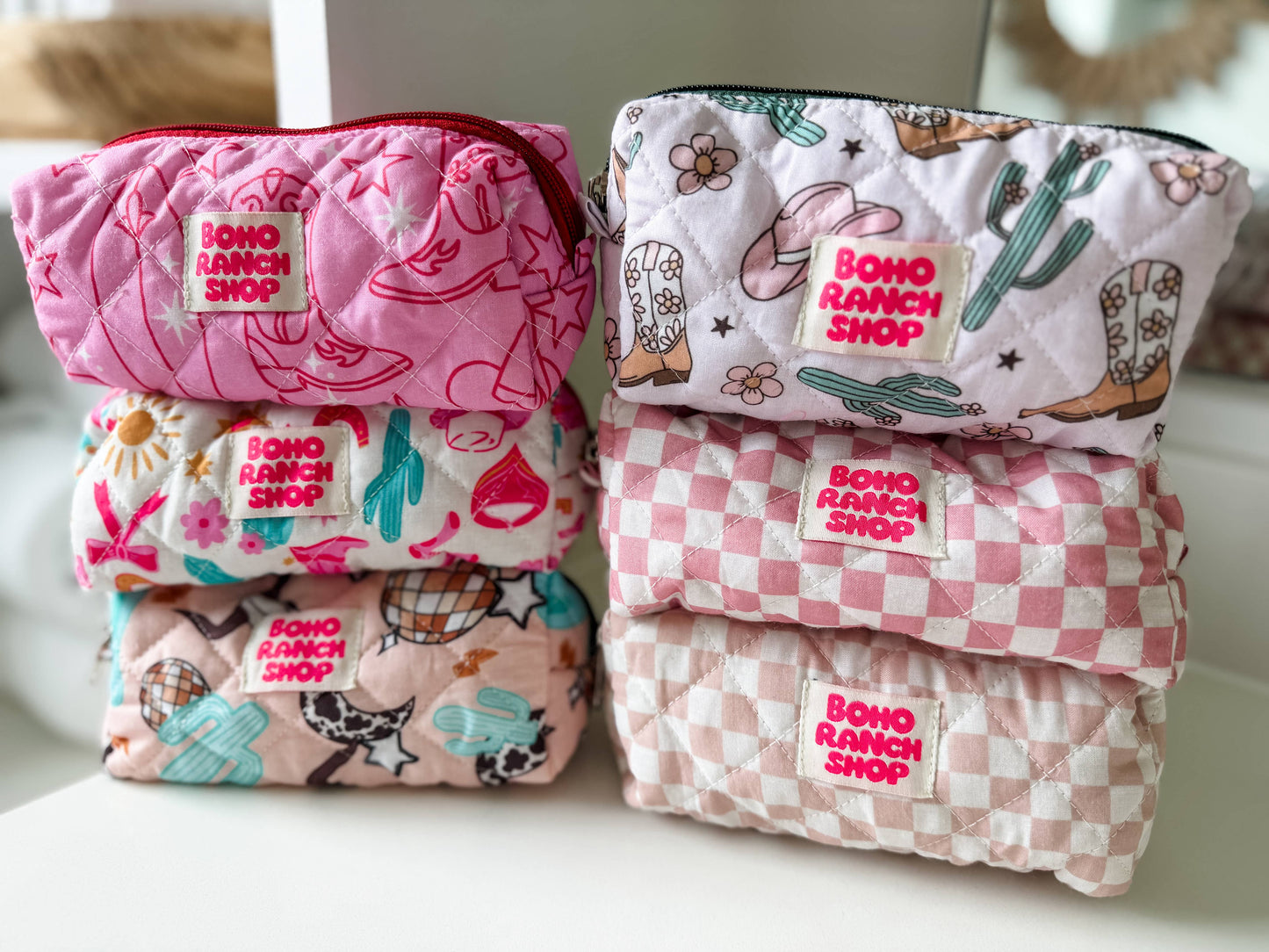 Quilted Western Pencil Pouch Cowgirl Makeup Bag Fabric