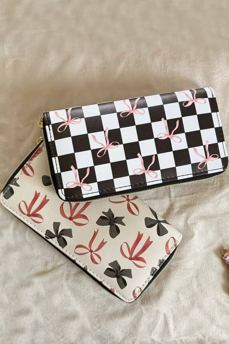 1028 Trendy Bow Ribbon Vegan Leather Long Wallet SI-27934