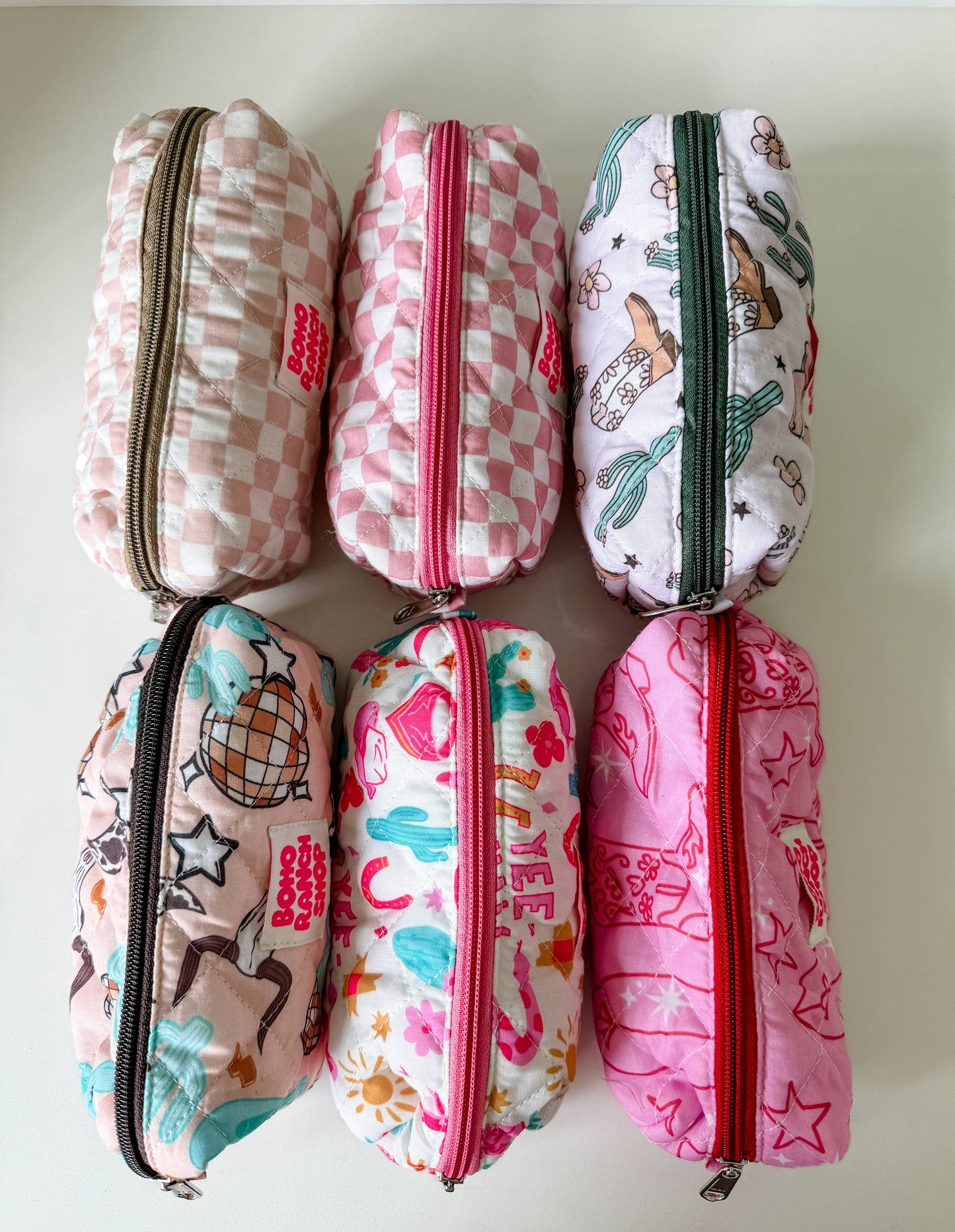 Quilted Western Pencil Pouch Cowgirl Makeup Bag Fabric