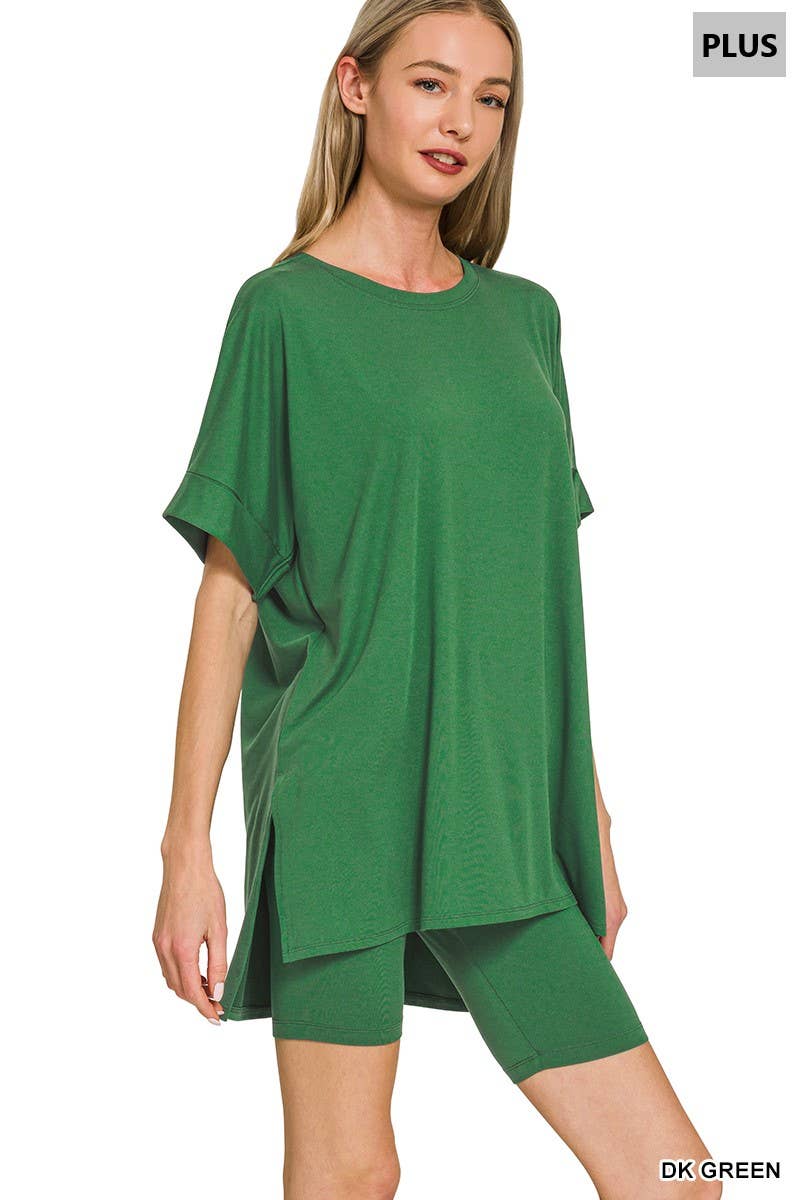 0811 Plus Microfiber Top & Biker Shorts 2Pc Set SI-26454