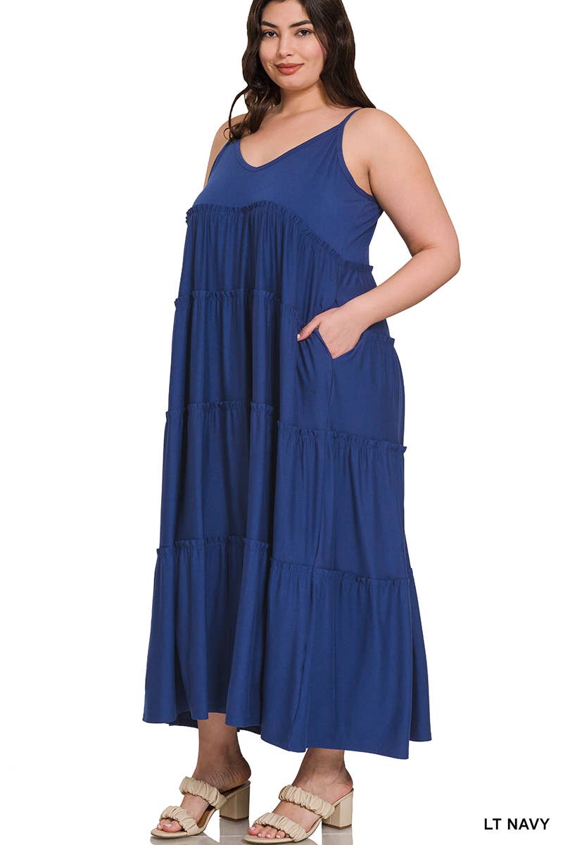 Plus Maxi Tiered Dress With Side Pockets
