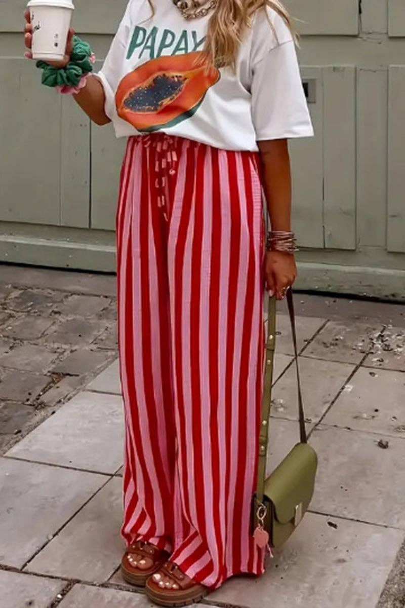 Striped Wide-Leg Casual Pants