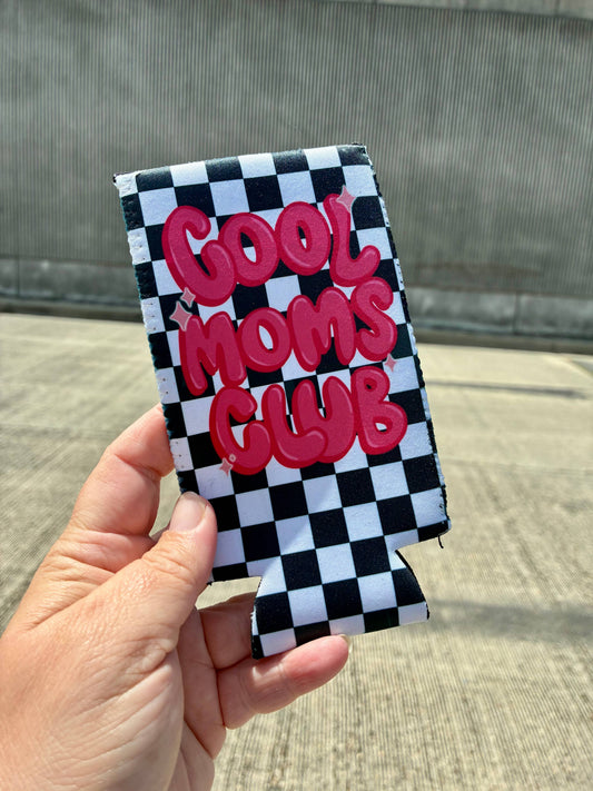 Cool moms club checkered and hot pink can koozies