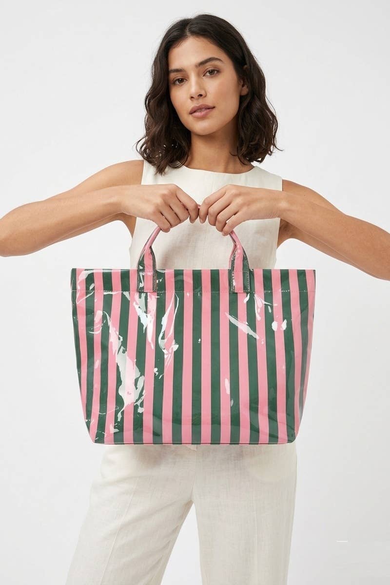 0414 Large Capacity Striped PVC Tote Bag SI-29637