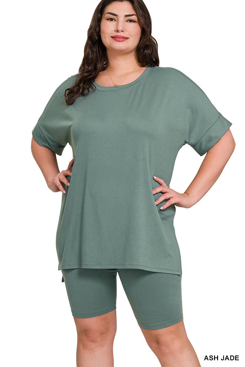 0811 Plus Microfiber Top & Biker Shorts 2Pc Set SI-26454