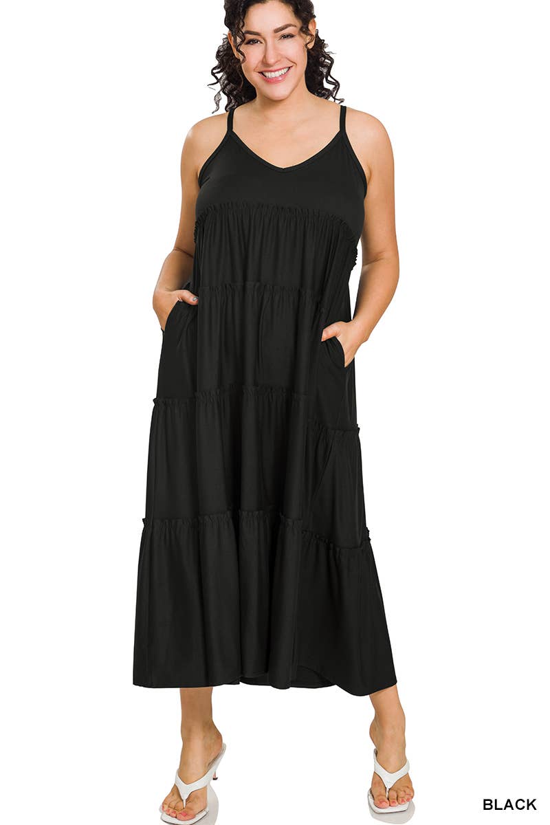 Plus Maxi Tiered Dress With Side Pockets
