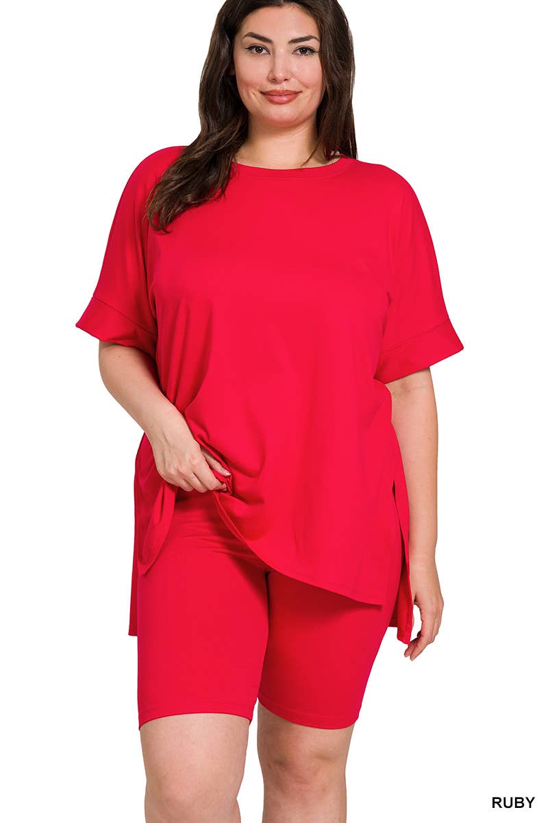 Plus Microfiber Top & Biker Shorts 2Pc Set - Zenana