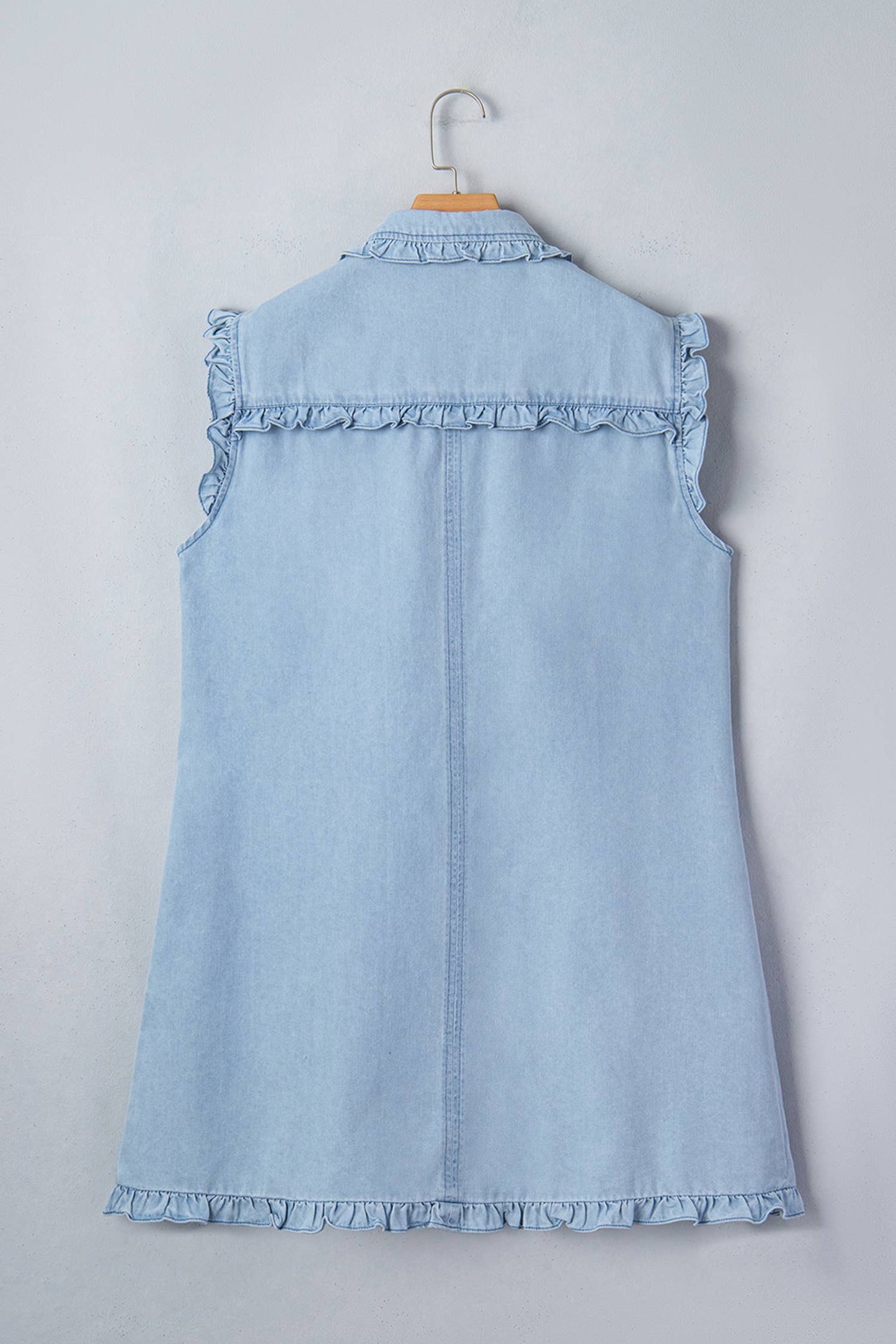 LALALOO Denim Ruffle Trim Collared Shirt Dress