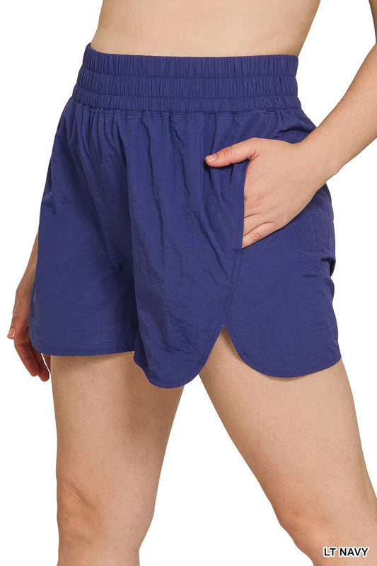 Plus Windbreaker Smocked Waistband Running Shorts - Zenana