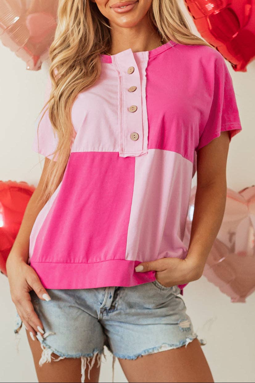 Colorblock Short Sleeve Henley T-Shirt