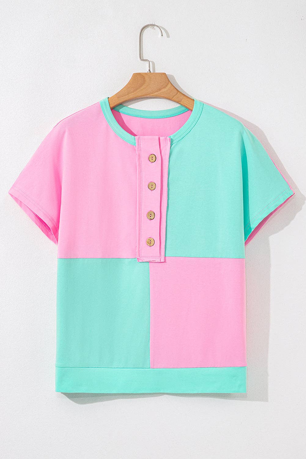 Colorblock Short Sleeve Henley T-Shirt