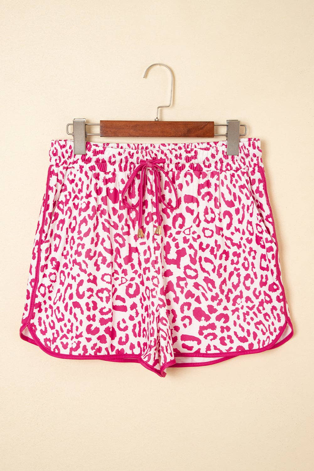 Leopard Contrast Trim Drawstring Shorts