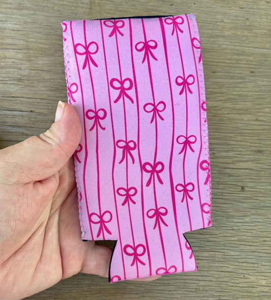 Pink bow can koozies