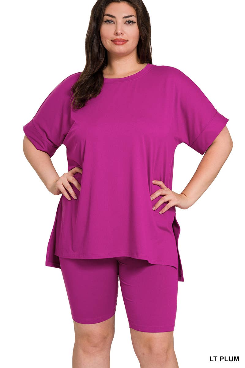 0811 Plus Microfiber Top & Biker Shorts 2Pc Set SI-26454