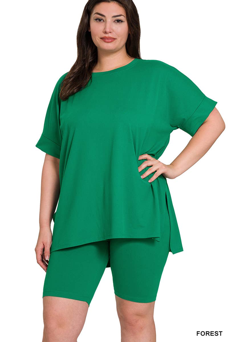 0811 Plus Microfiber Top & Biker Shorts 2Pc Set SI-26454