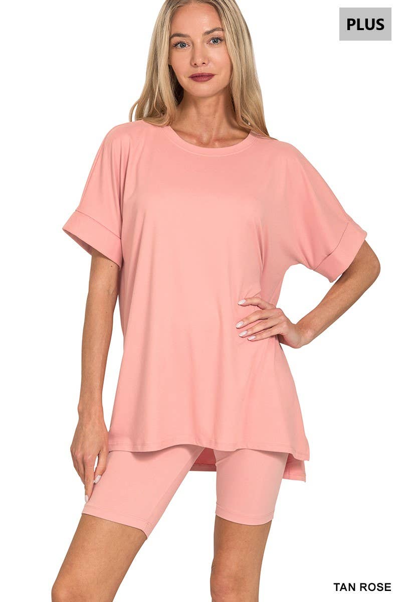 0811 Plus Microfiber Top & Biker Shorts 2Pc Set SI-26454