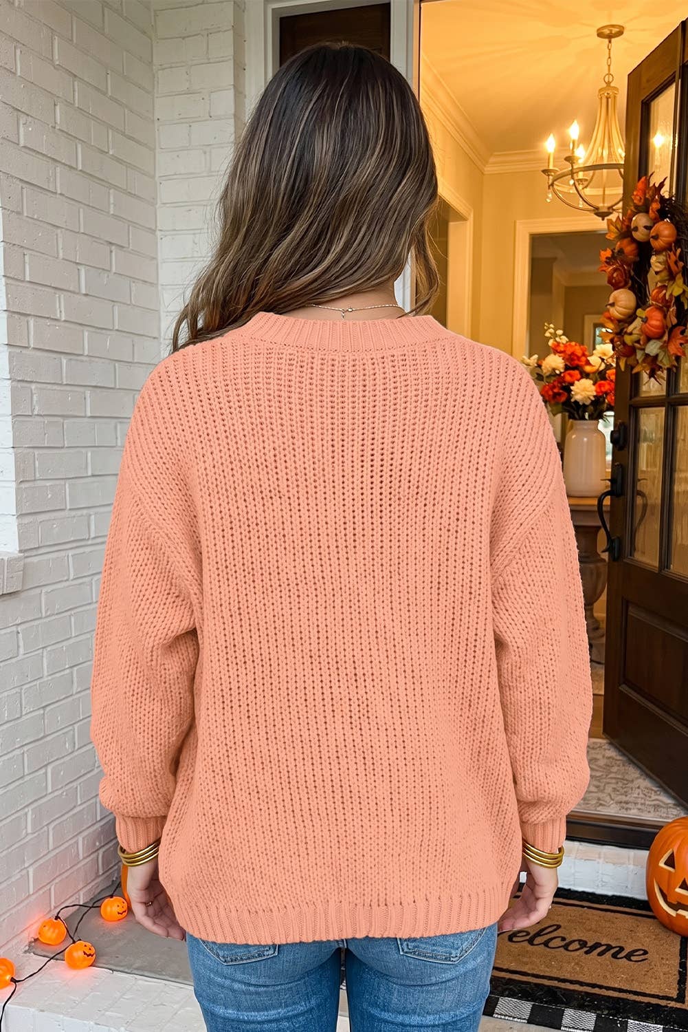 LAS Fall Pumpkin Christmas Tree Open Front Cardigan (S-XL)