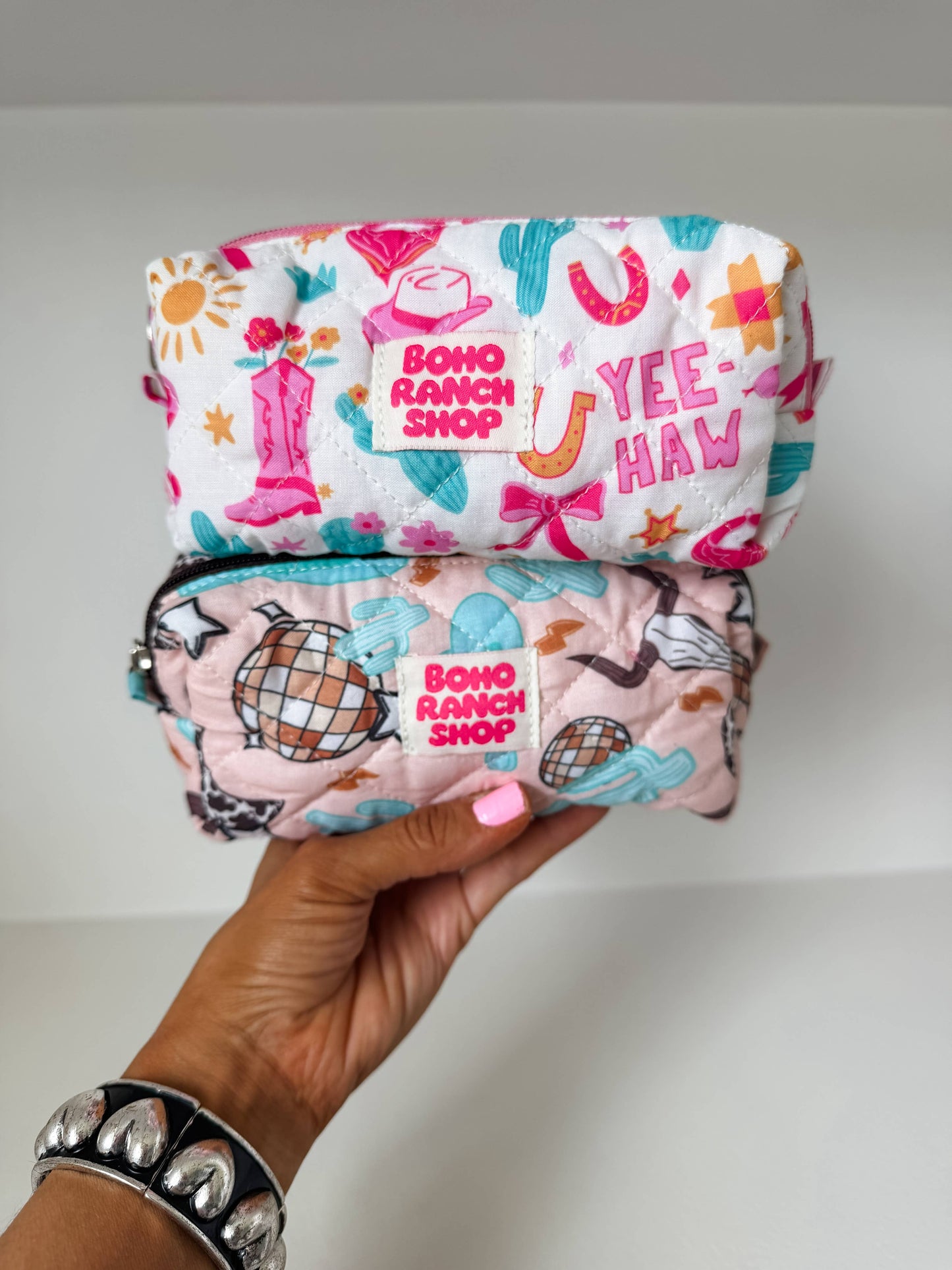 Quilted Western Pencil Pouch Cowgirl Makeup Bag Fabric