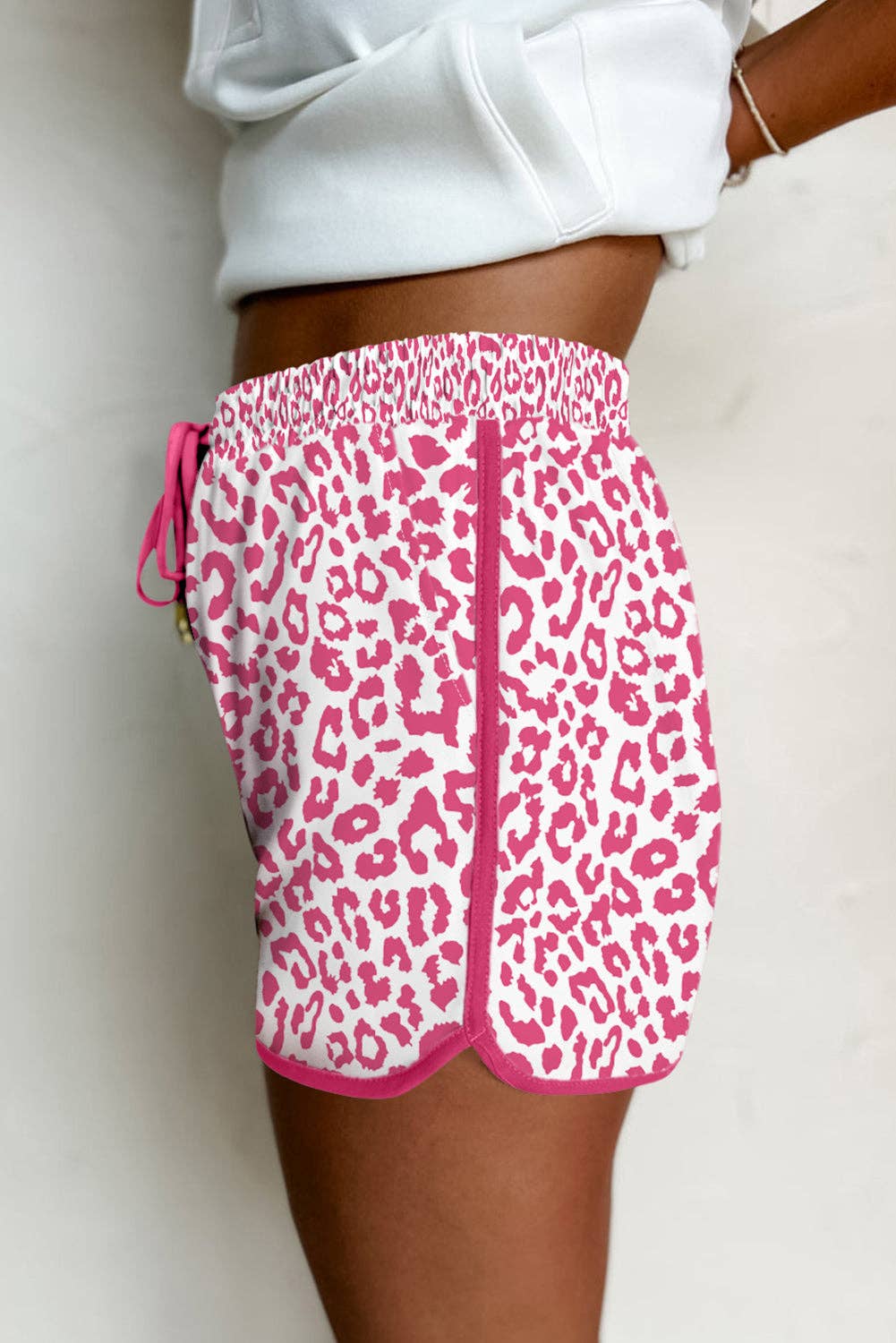 Leopard Contrast Trim Drawstring Shorts
