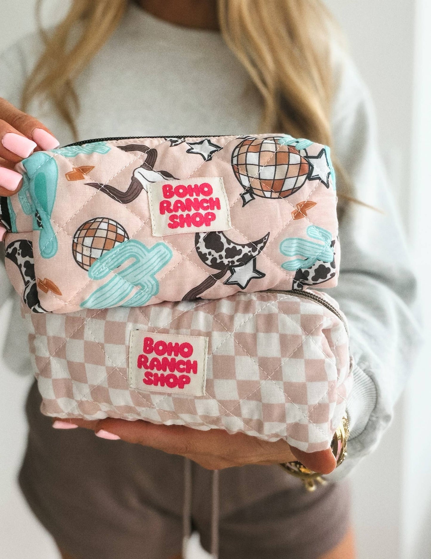 Quilted Western Pencil Pouch Cowgirl Makeup Bag Fabric
