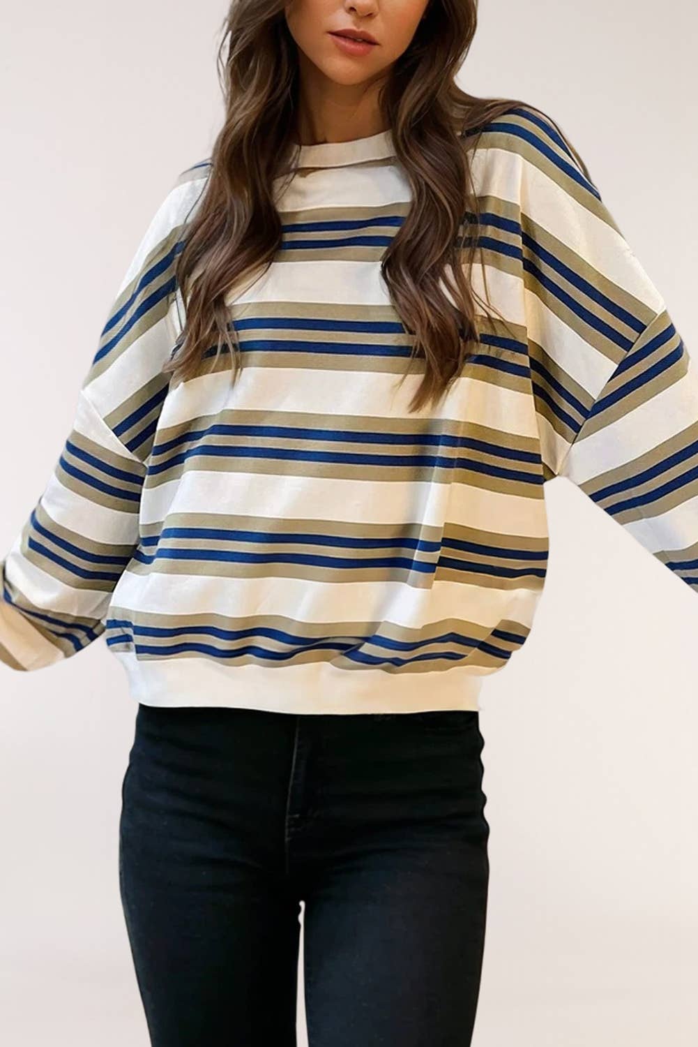 Stripe Crew Neck Drop Shoulder Pullover Top