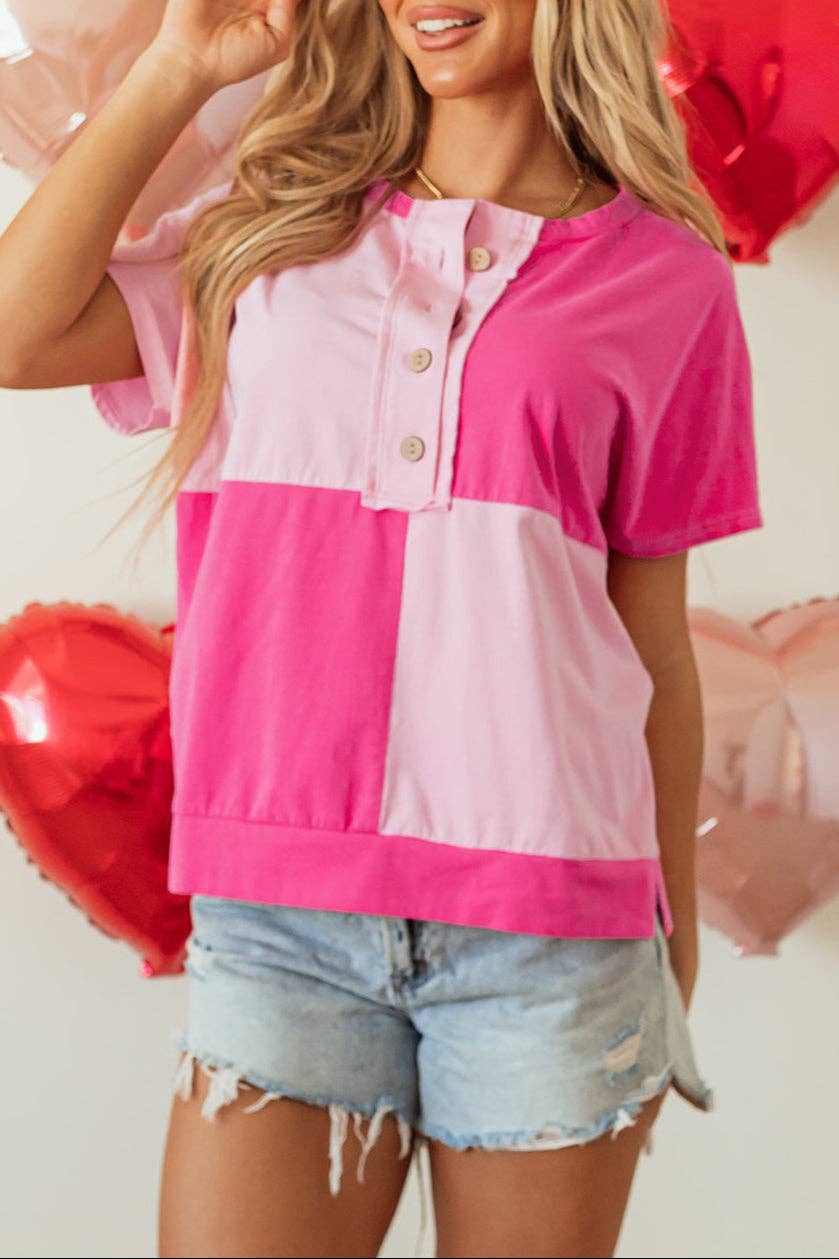Colorblock Short Sleeve Henley T-Shirt