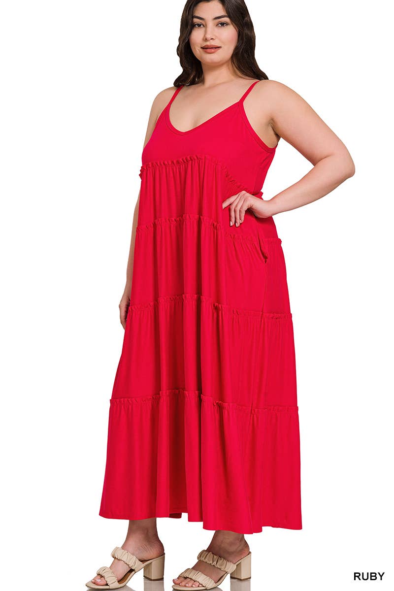 Plus Maxi Tiered Dress With Side Pockets