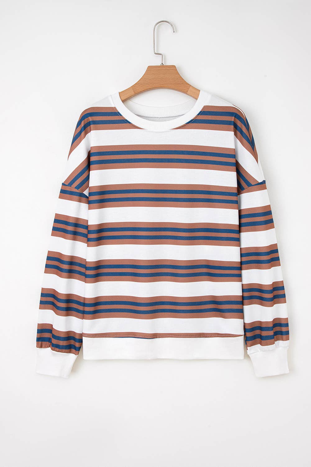 Stripe Crew Neck Drop Shoulder Pullover Top