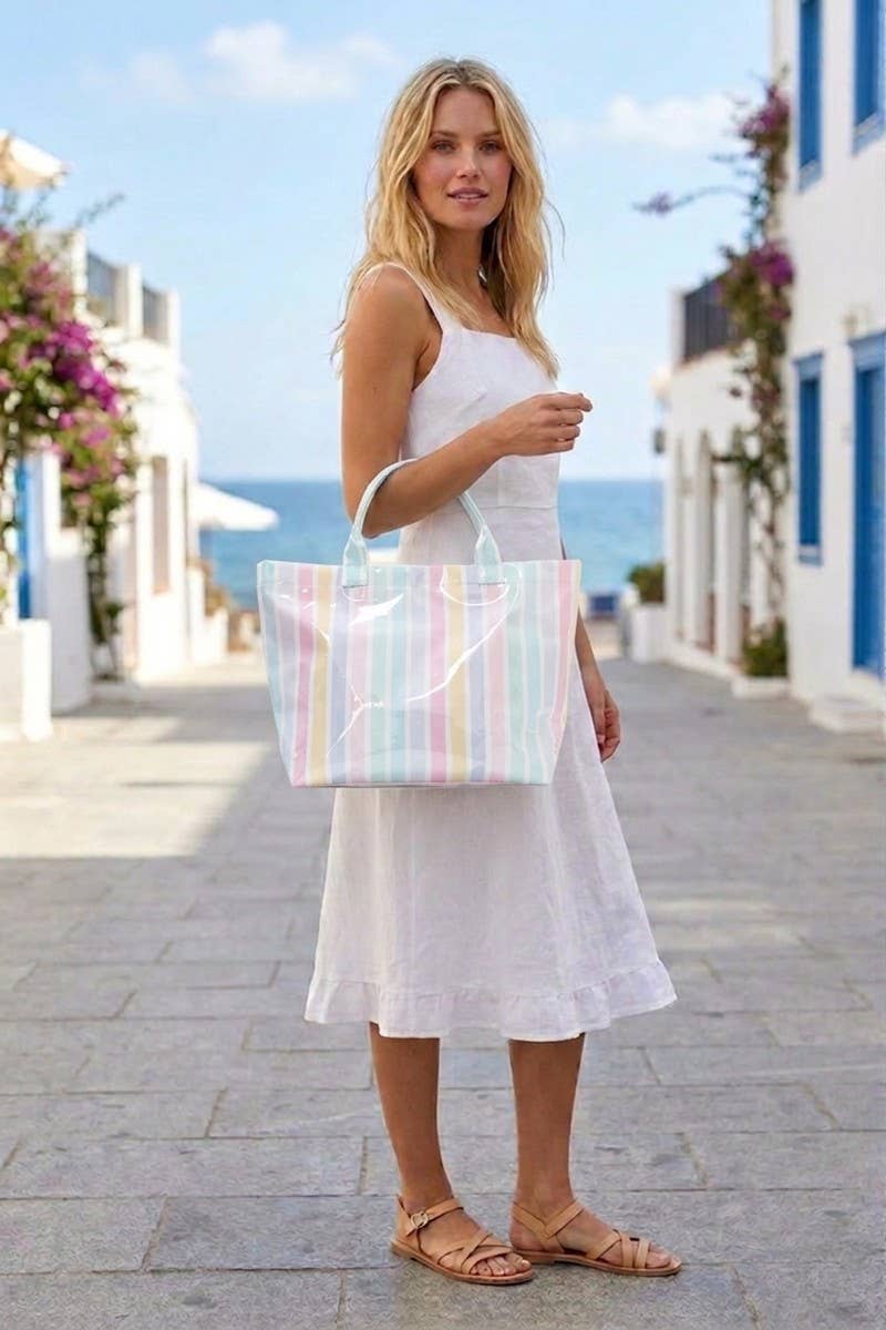 0414 Large Capacity Striped PVC Tote Bag SI-29637