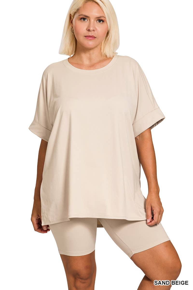 Plus Microfiber Top & Biker Shorts 2Pc Set - Zenana