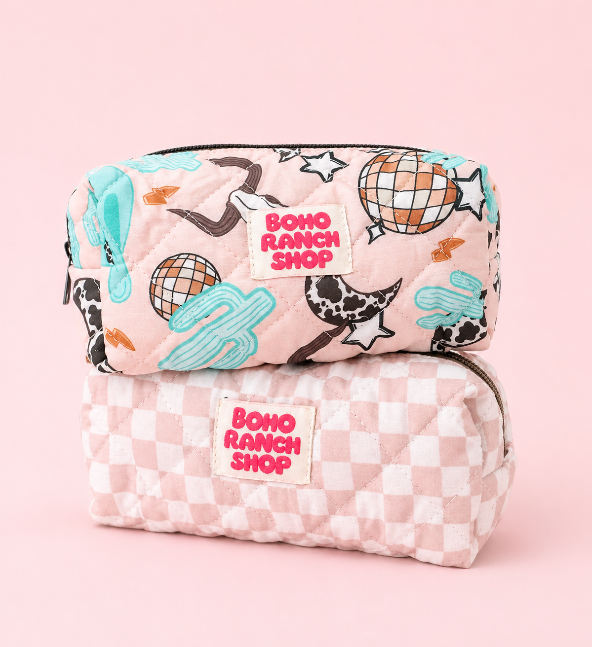 Quilted Western Pencil Pouch Cowgirl Makeup Bag Fabric