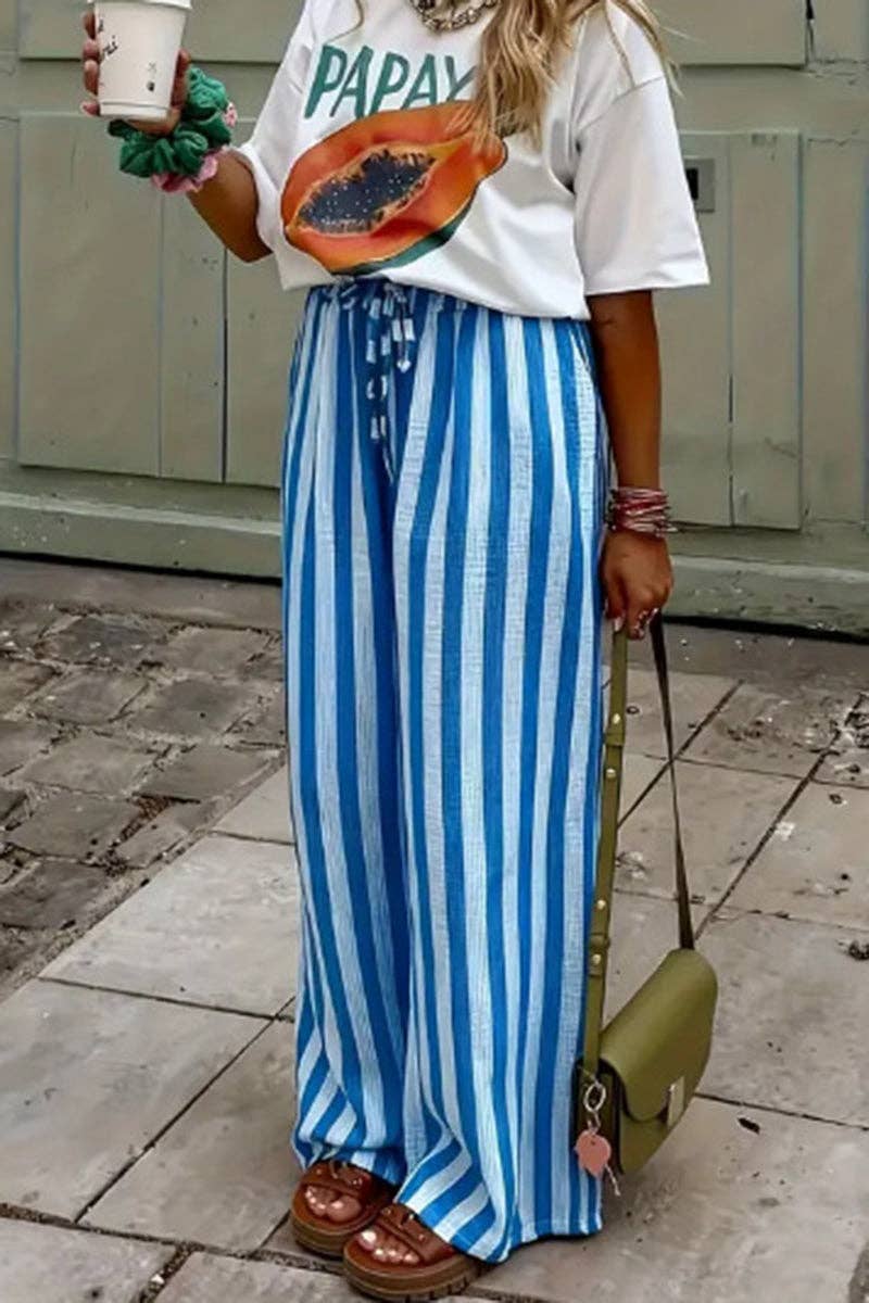 Striped Wide-Leg Casual Pants