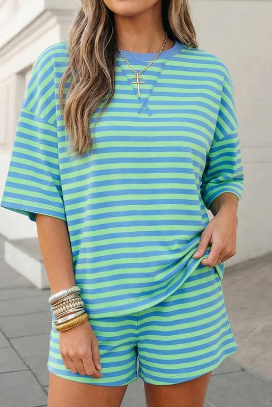 Cozy Striped Tee & Shorts Set | S-XL Plus 1X-4X